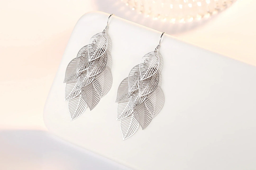 Delicate Layered Earrings With Leaves-Nora Luxe