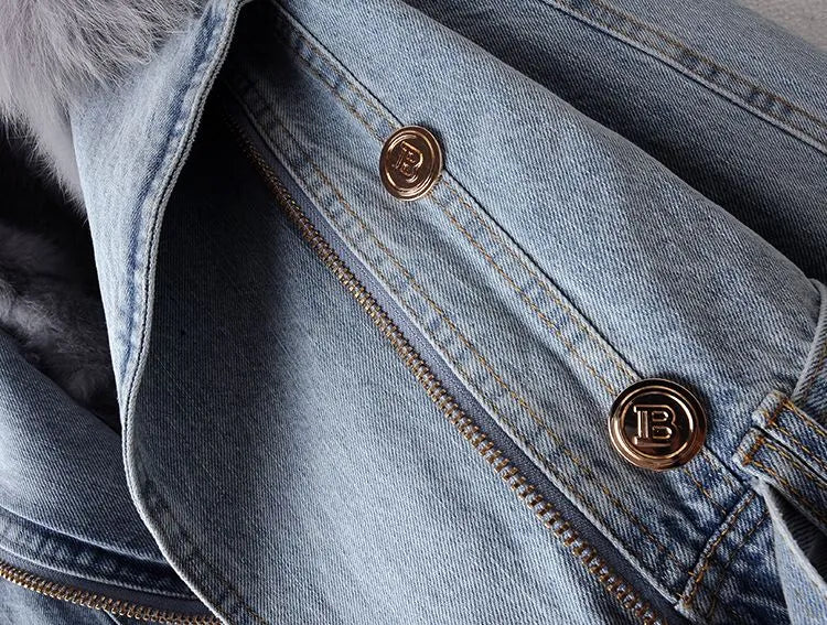 Denim and Faux Fur Elegance Jacket - Stella-Blue-XS-Nora Luxe