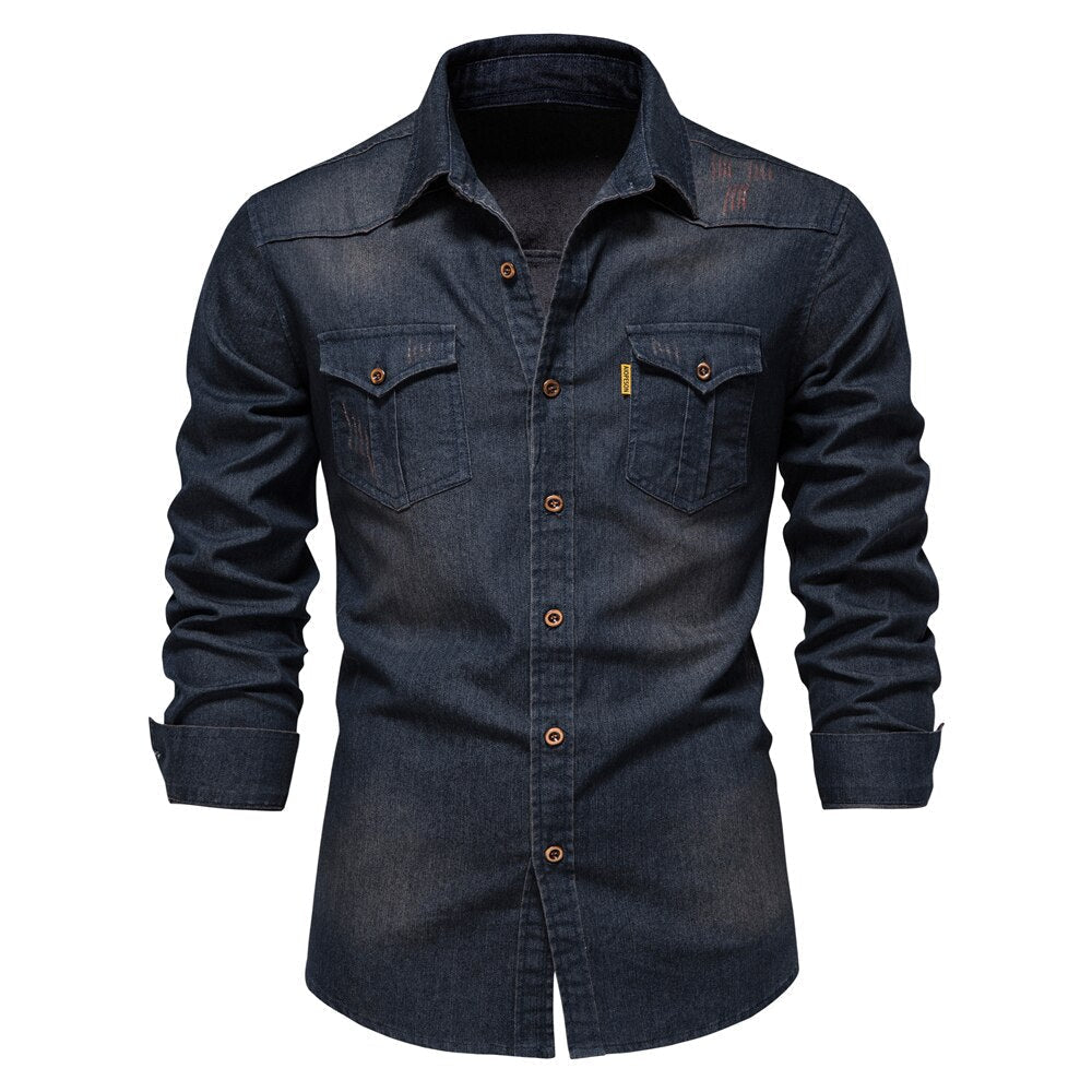 Denim Men's Shirt - Hugo-Marine blue-S-Nora Luxe