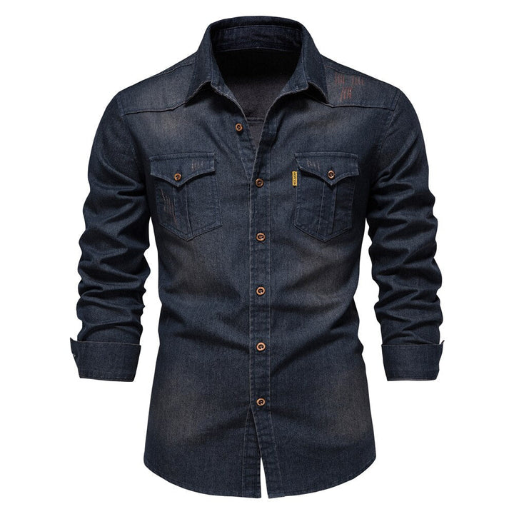 Denim Men's Shirt - Hugo-Marine blue-S-Nora Luxe