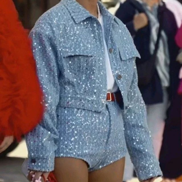 Denim Set with Sequins - Nova-Blue-XS-Nora Luxe