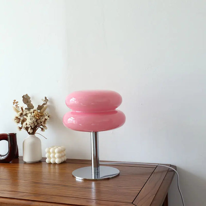 DESIGNER GLASS TABLE LAMP - AMBIENT LED LAMP FOR BEDROOM AND STUDY-Pink-Nora Luxe