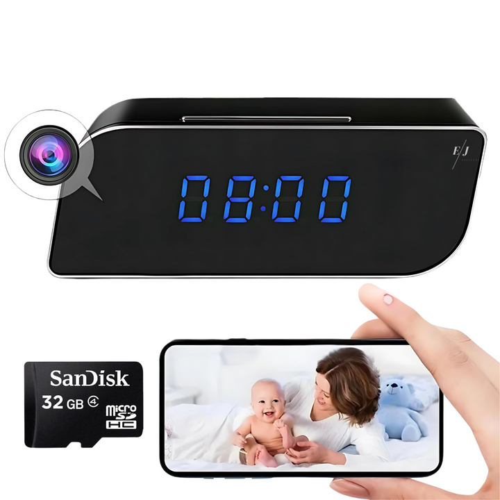 Digital Alarm Clock with Hidden Surveillance Camera – StealthClock Cam-32 GB-Nora Luxe