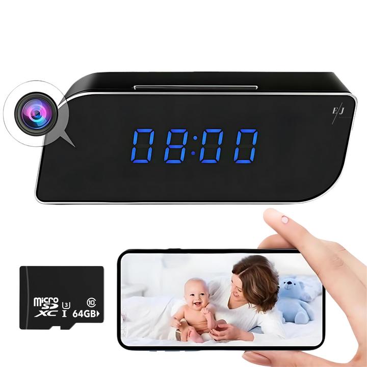 Digital Alarm Clock with Hidden Surveillance Camera – StealthClock Cam-64 GB-Nora Luxe