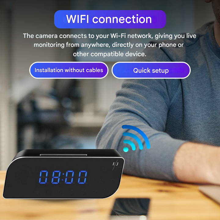 Digital Alarm Clock with Hidden Surveillance Camera – StealthClock Cam-No memory-Nora Luxe