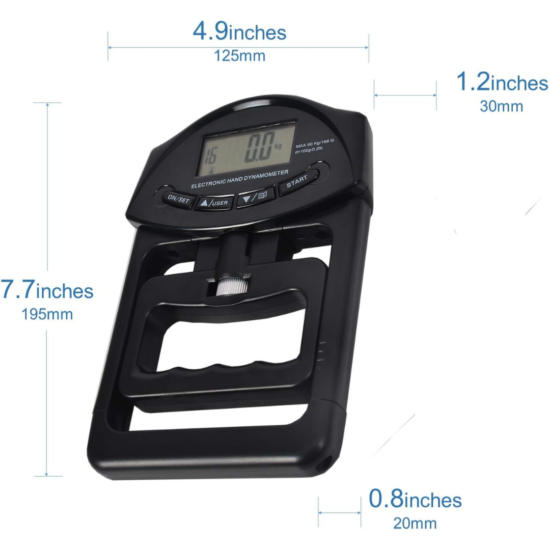 Digital Hand Dynamometer Grip Strength Meter - 198.42 lbs Capacity-Black-Nora Luxe