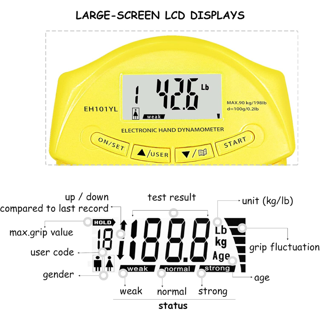 Digital Hand Dynamometer Grip Strength Meter - 198.42 lbs Capacity-Black-Nora Luxe