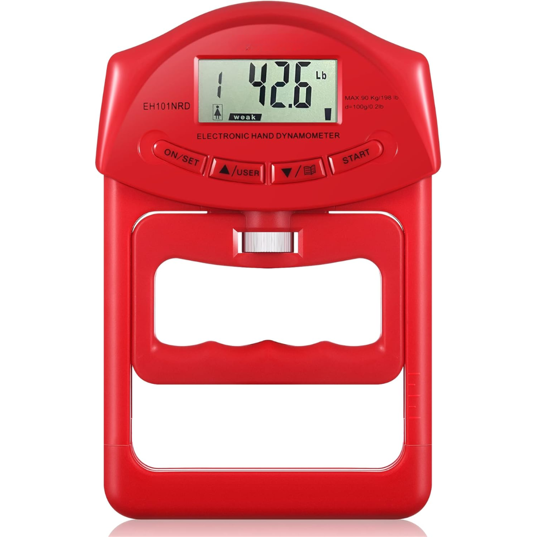 Digital Hand Dynamometer Grip Strength Meter - 198.42 lbs Capacity-Red-Nora Luxe