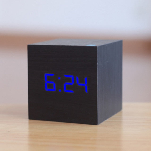 Digital LED Alarm Clock – CubeGlow-Black Blue-The Livary