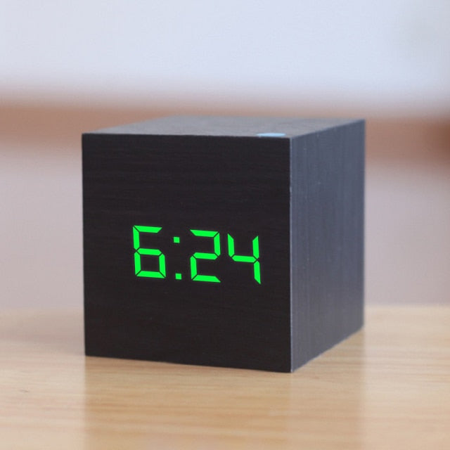 Digital LED Alarm Clock – CubeGlow-Black Green-The Livary