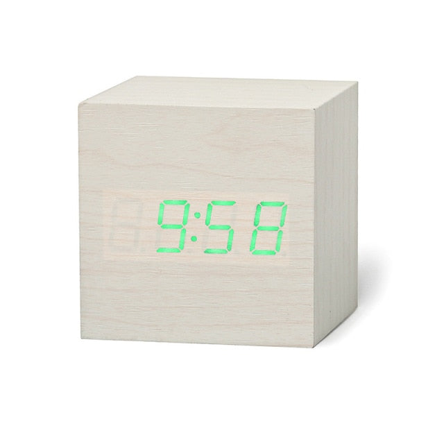 Digital LED Alarm Clock – CubeGlow-White Green-The Livary