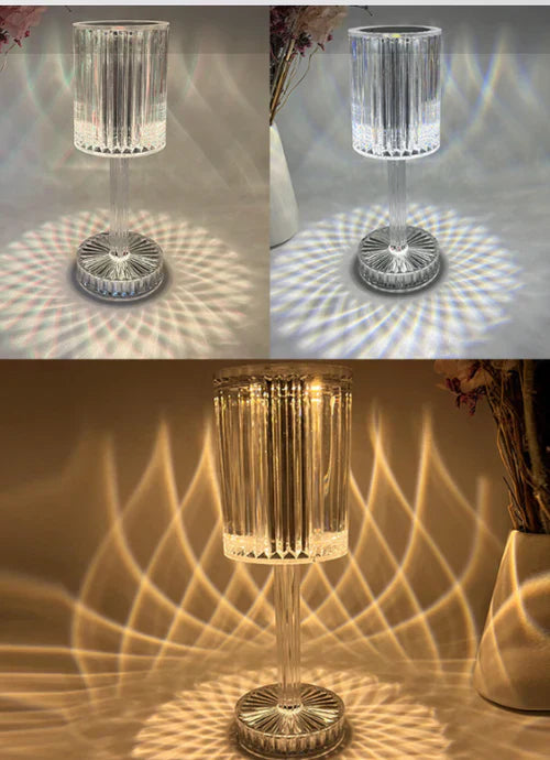 Dimmable Crystal Table Lamp with Modern Lighting - Seraphine-Transparent-Rechargeable (touch) - 3 colors-3.35 x 9.84 inches-Nora Luxe