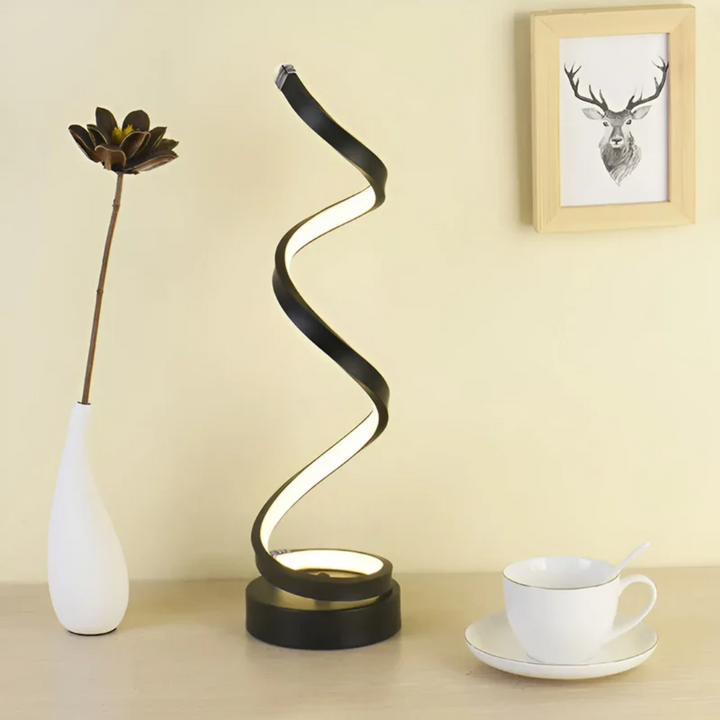 Dimmable Modern Spiral Table Lamp - LumaSpiral-Black-Nora Luxe