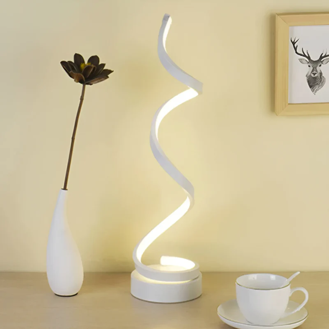 Dimmable Modern Spiral Table Lamp - LumaSpiral-White-Nora Luxe