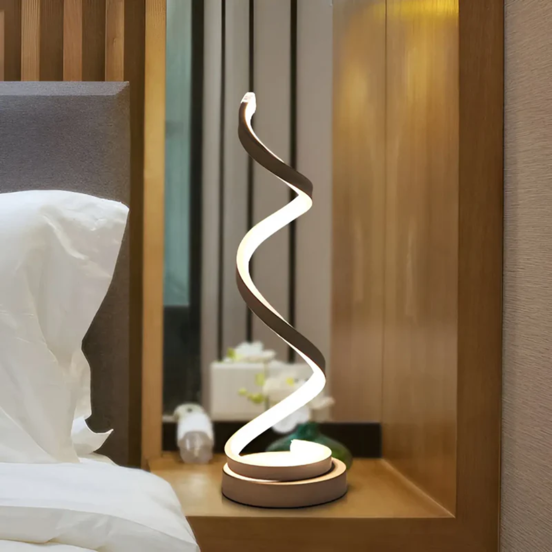 Dimmable Modern Spiral Table Lamp - LumaSpiral-White-Nora Luxe