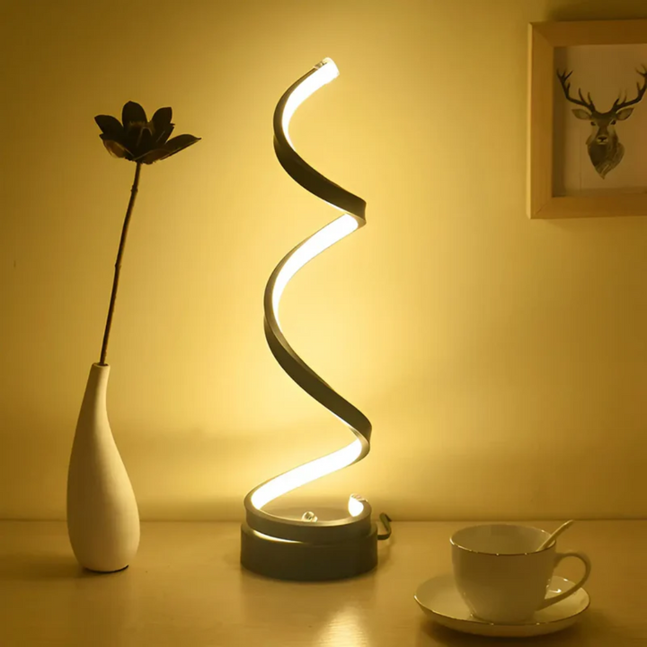 Dimmable Modern Spiral Table Lamp - LumaSpiral-White-Nora Luxe