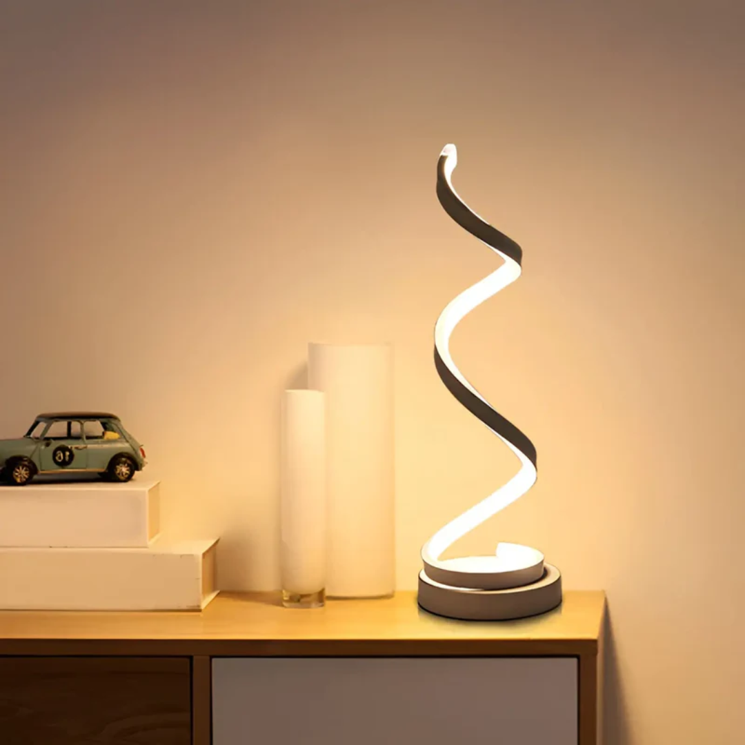 Dimmable Modern Spiral Table Lamp - LumaSpiral-White-Nora Luxe