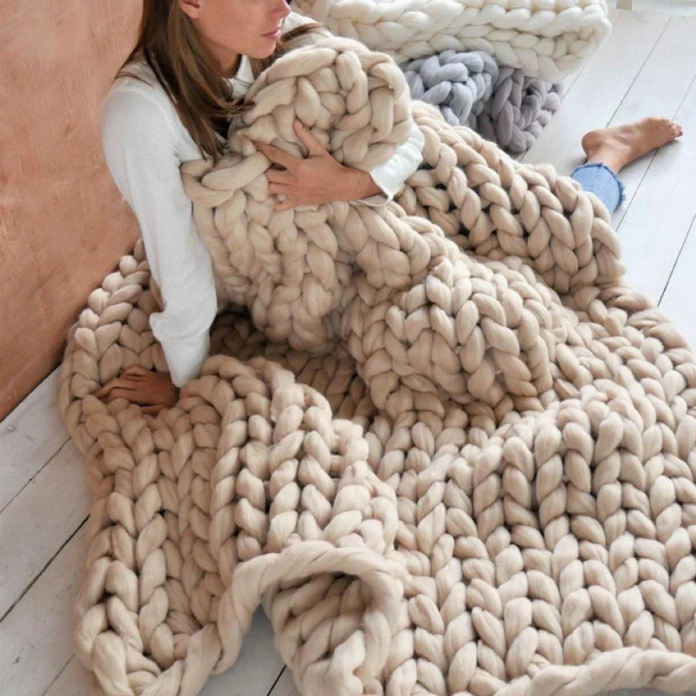 DIY Chunky XL 1000 Gram Wool Yarn for Soft Blankets - LuxeWool-Beige-0.00220462 lbs-Nora Luxe
