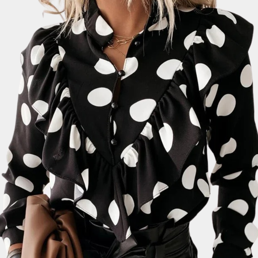 Dotted flounce blouse with a flowing cut – Tabea-Black-S-Nora Luxe