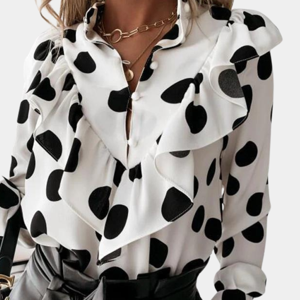 Dotted flounce blouse with a flowing cut – Tabea-Polka white-S-Nora Luxe