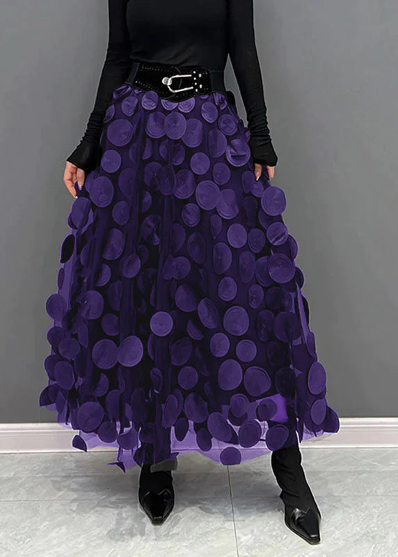 Dotted Print Flared Skirt – Maëlle-Purple-The Livary