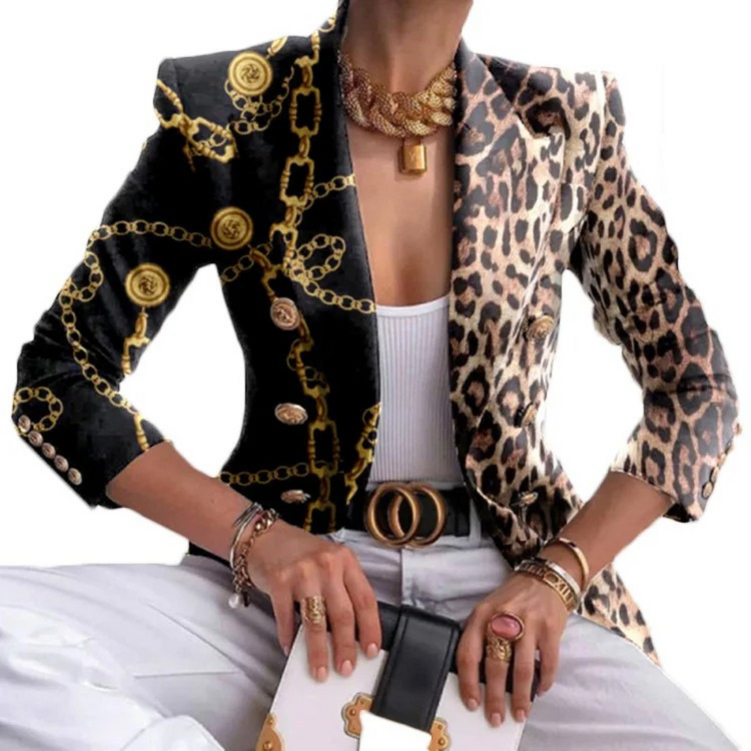 Double-breasted Ladies Blazer with Lapels - Eleganza-Black-brown-S-Nora Luxe