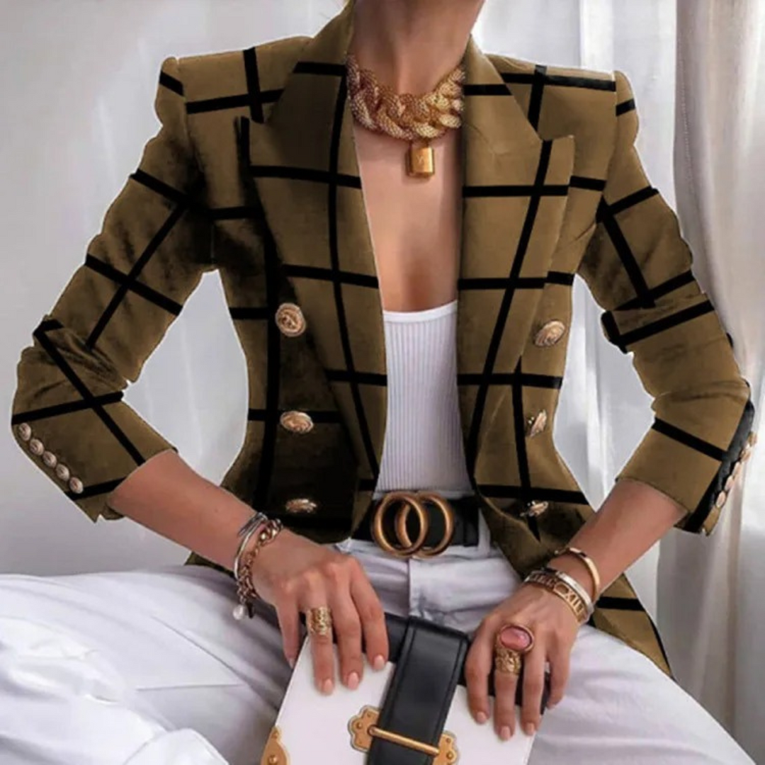 Double-breasted Ladies Blazer with Lapels - Eleganza-Brown-S-Nora Luxe