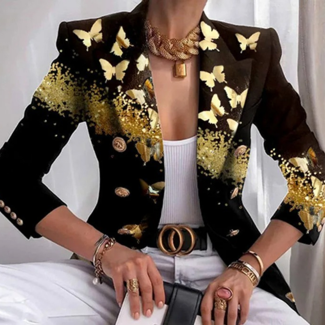 Double-breasted Ladies Blazer with Lapels - Eleganza-Dark brown-S-Nora Luxe