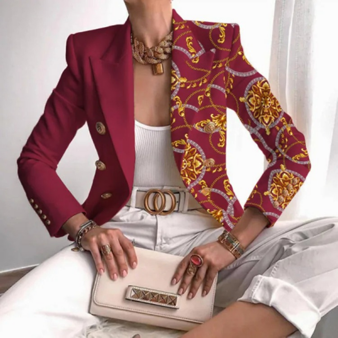 Double-breasted Ladies Blazer with Lapels - Eleganza-Dark red-S-Nora Luxe