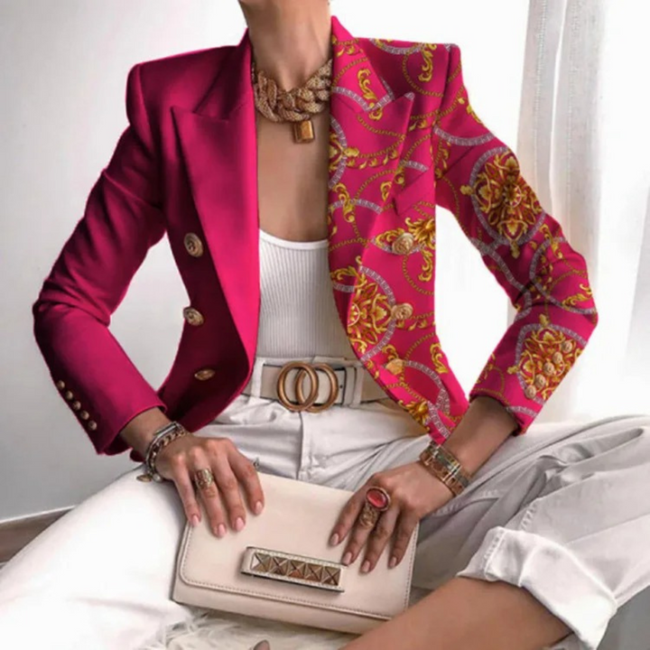 Double-breasted Ladies Blazer with Lapels - Eleganza-Red-S-Nora Luxe