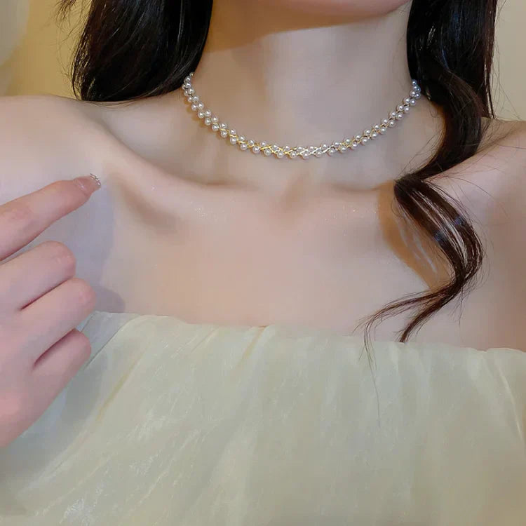 Double Crystals and Pearls Necklace - Amira-Black Crystal-Nora Luxe