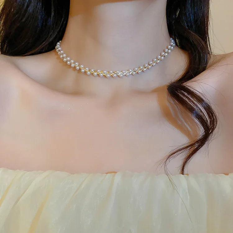 Double Crystals and Pearls Necklace - Amira-Black Crystal-Nora Luxe
