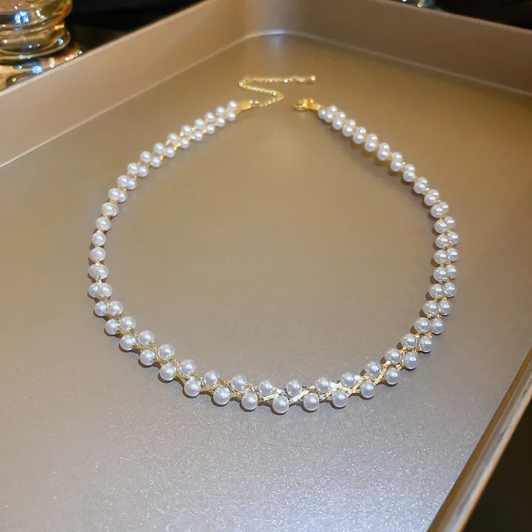 Double Crystals and Pearls Necklace - Amira-Pearls-Nora Luxe