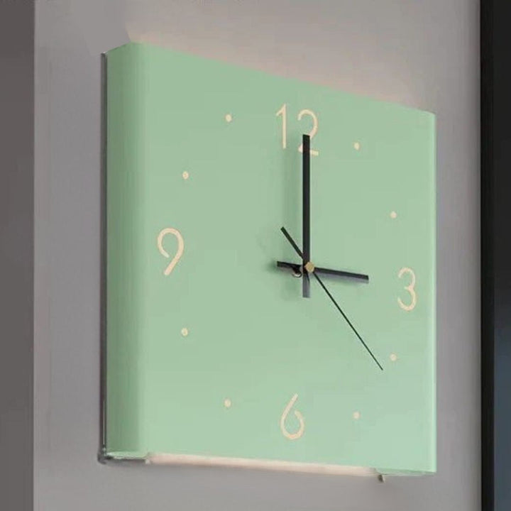 Double-sided Square Wall Clock with Lighting - TimeLume-Green-Nora Luxe