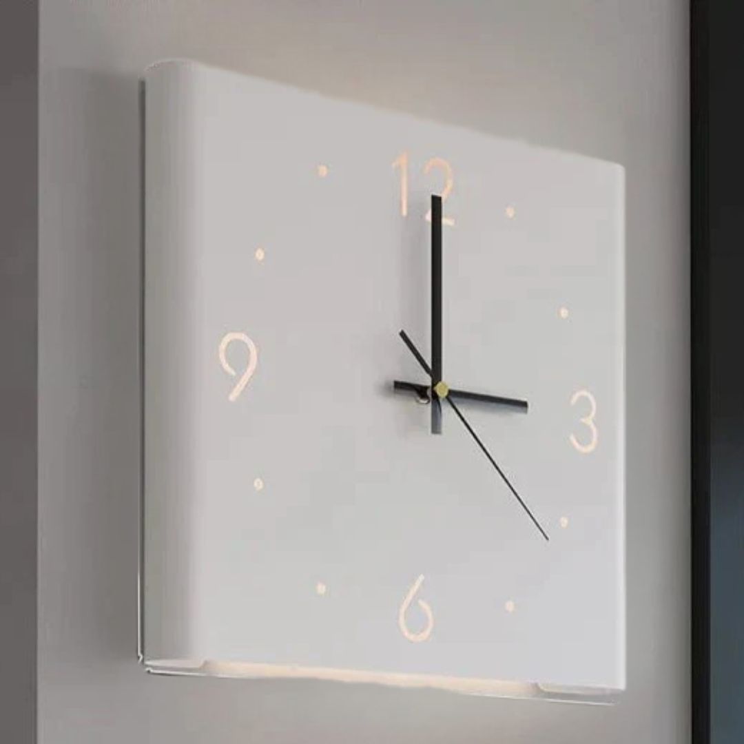 Double-sided Square Wall Clock with Lighting - TimeLume-White-Nora Luxe