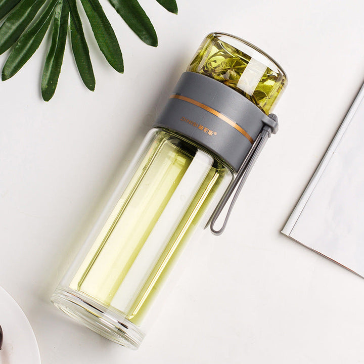 Double-Walled Glass Water Bottle with Tea Infuser - PureBrew-Green-Nora Luxe