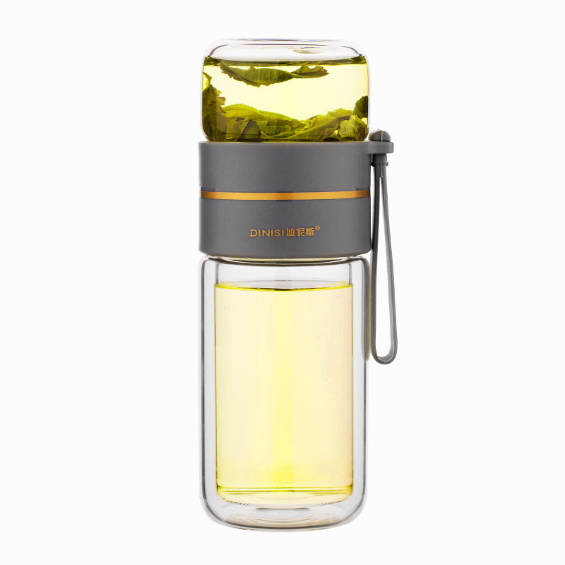 Double-Walled Glass Water Bottle with Tea Infuser - PureBrew-Green-Nora Luxe
