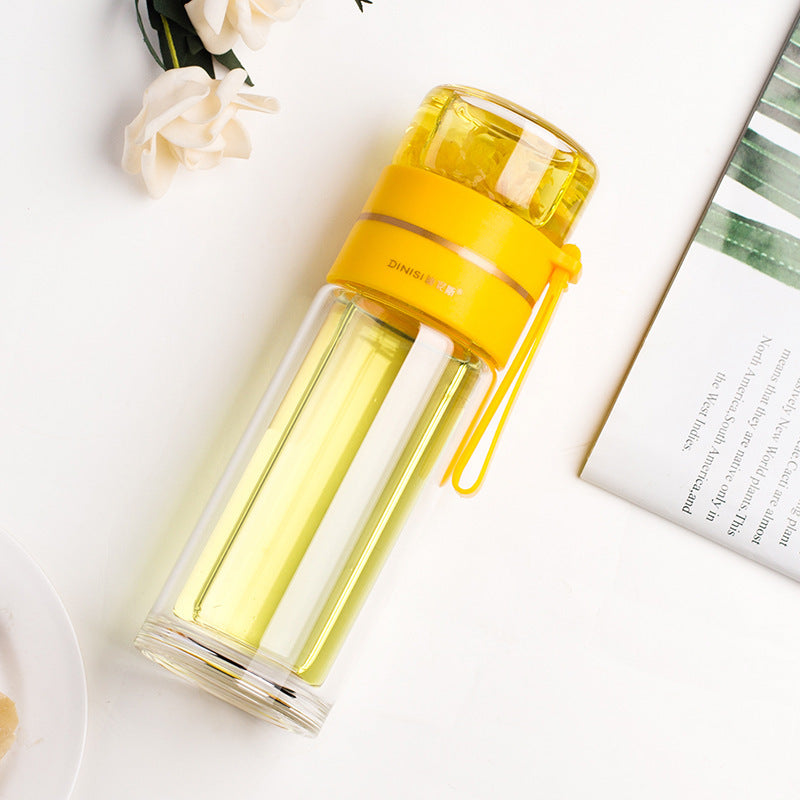 Double-Walled Glass Water Bottle with Tea Infuser - PureBrew-Yellow-Nora Luxe