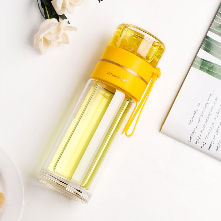 Double-Walled Glass Water Bottle with Tea Infuser - PureBrew-Yellow-Nora Luxe