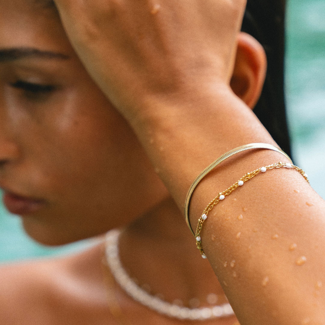 Double White Bead Bracelet for Women - Liora-Gold-Nora Luxe