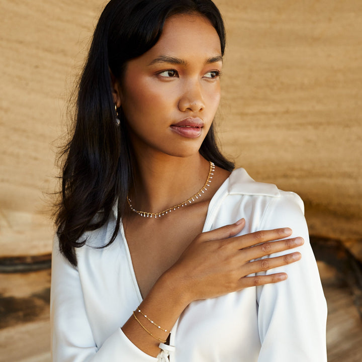 Double White Bead Bracelet for Women - Liora-Gold-Nora Luxe