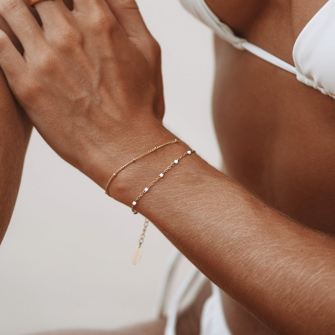 Double White Bead Bracelet for Women - Liora-Gold-Nora Luxe