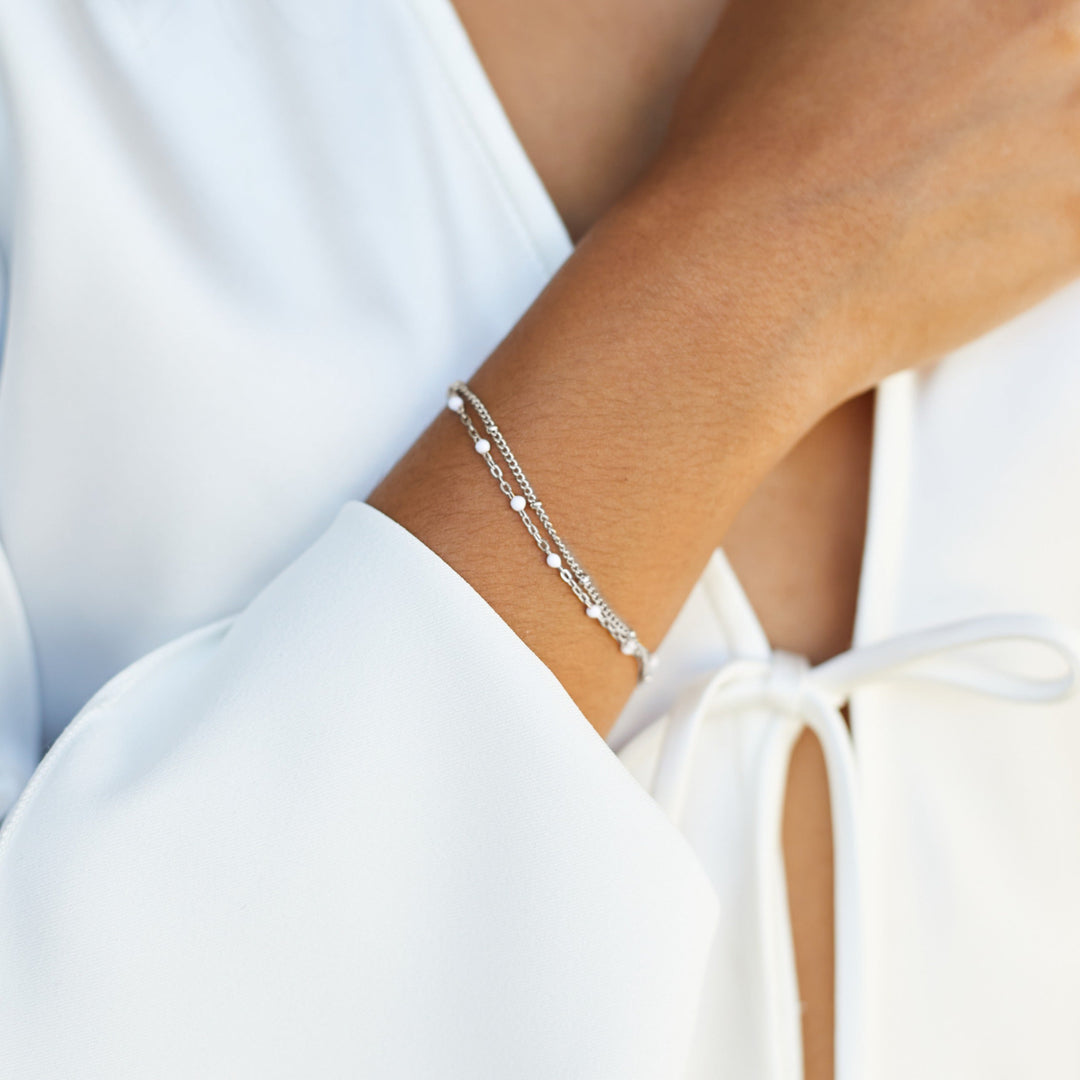 Double White Bead Bracelet for Women - Liora-Silver-Nora Luxe
