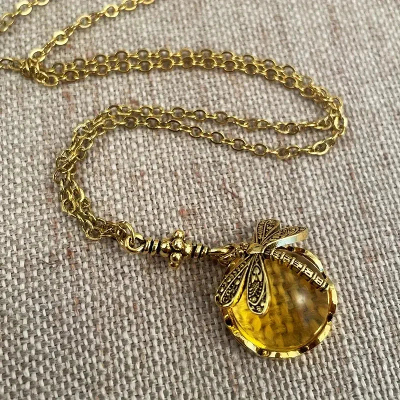 Dragonfly Moonstone Necklace | Elegant Jewellery for Women-Yellow-Nora Luxe