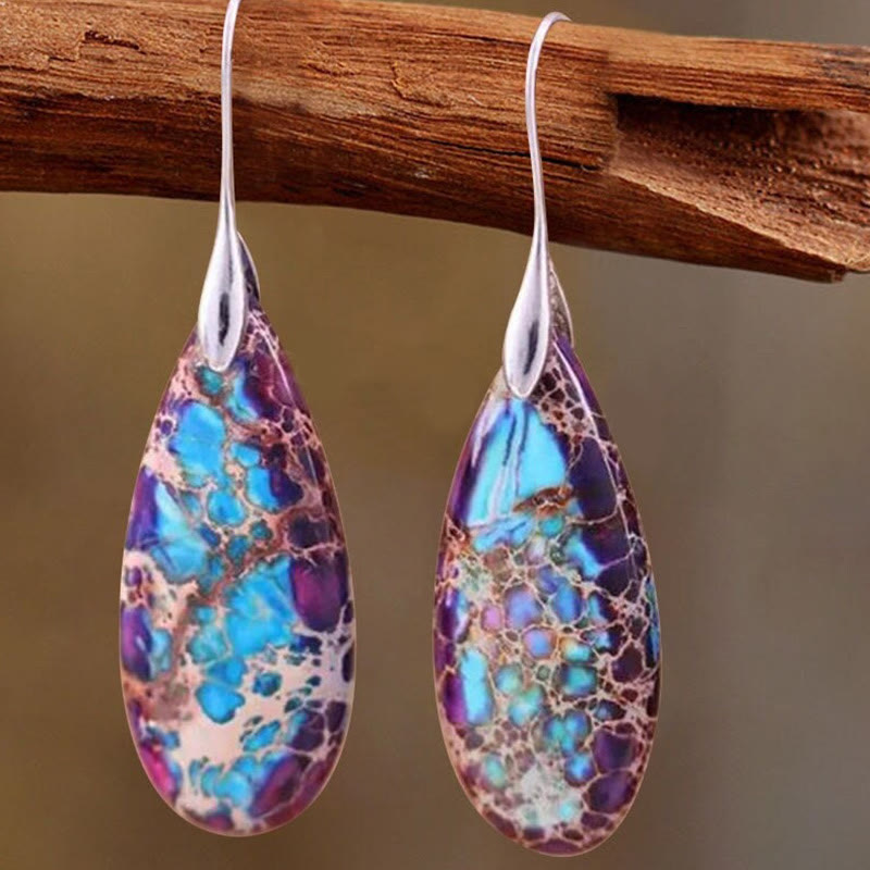 Droplet-shaped Emperor Stone Earrings - Amara-Purple-Nora Luxe
