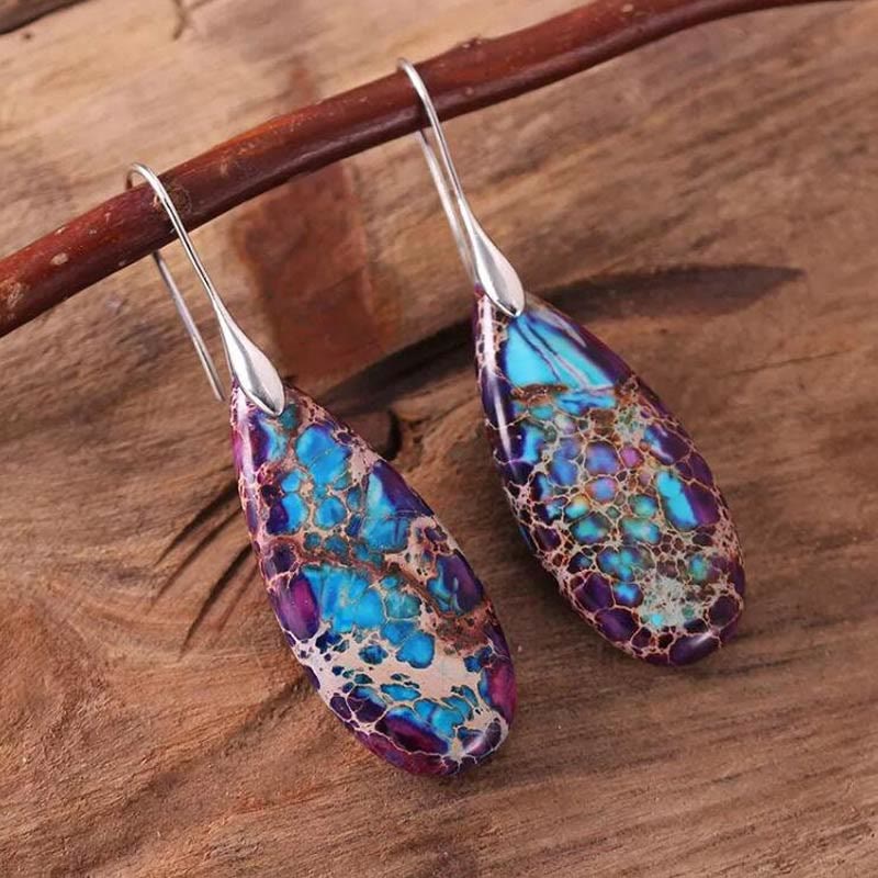 Droplet-shaped Emperor Stone Earrings - Amara-Purple-Nora Luxe