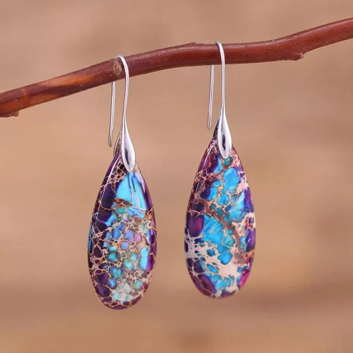 Droplet-shaped Emperor Stone Earrings - Amara-Purple-Nora Luxe