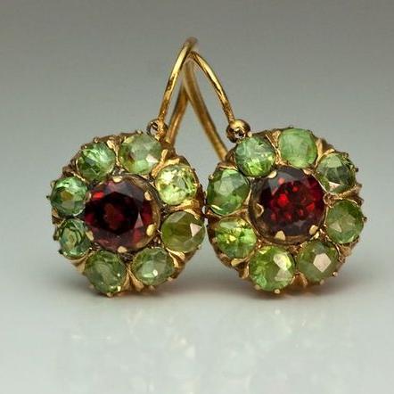 Earrings with Green and Red Crystals - Amalina-Nora Luxe