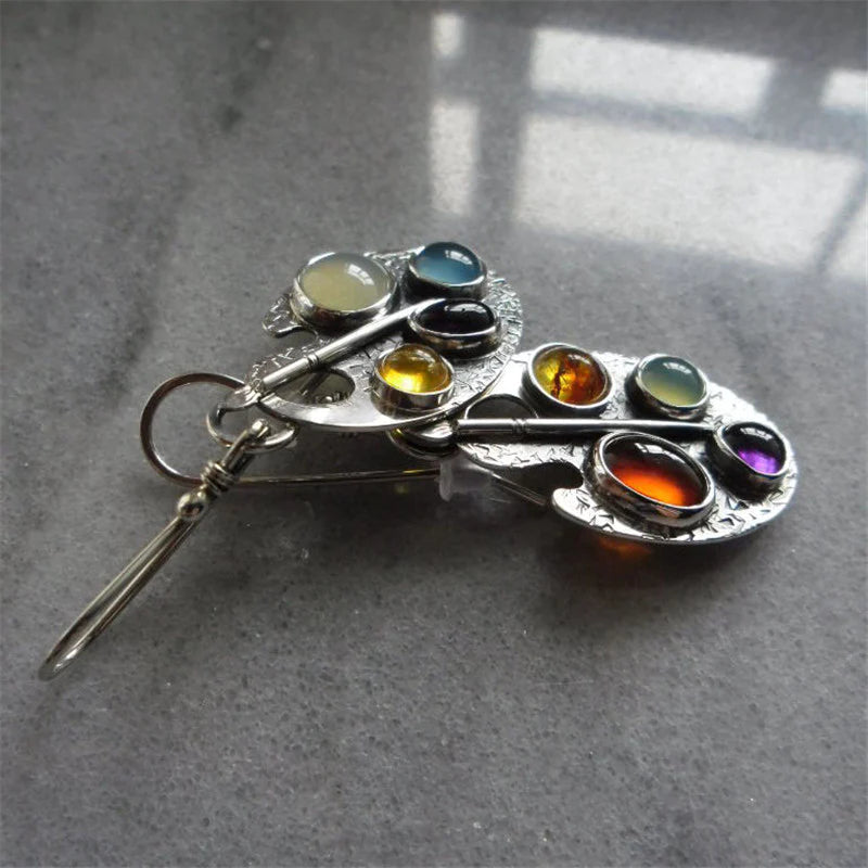 Earrings with Multicoloured Stone Pendant - Levana-Nora Luxe