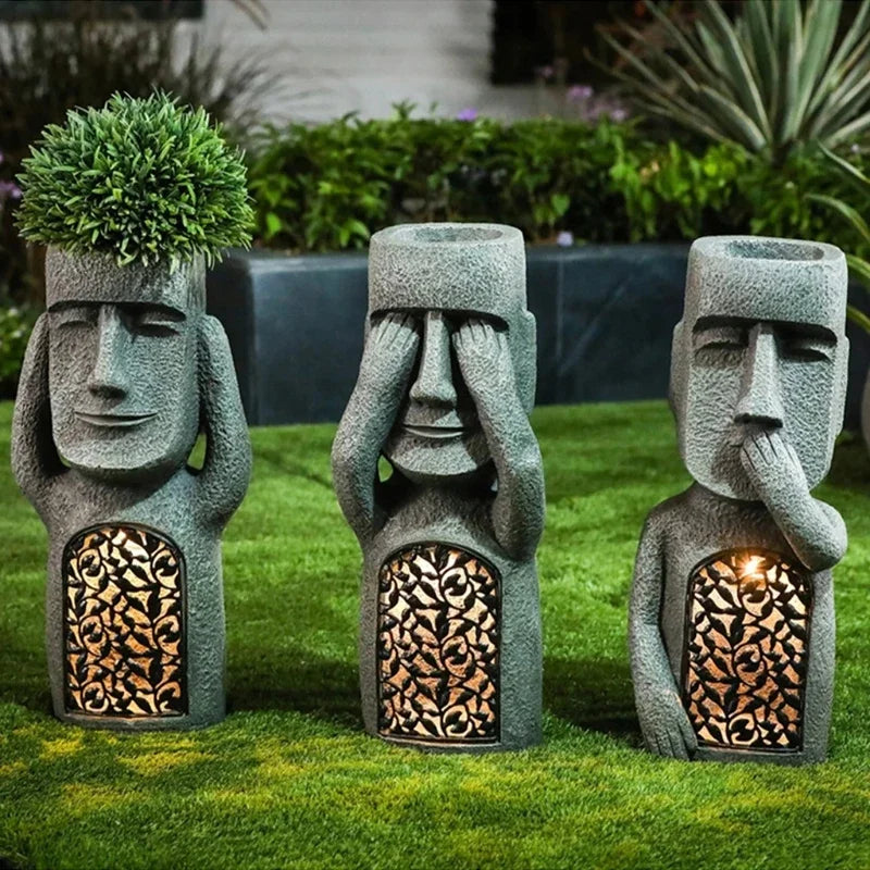 Easter Island Pot Plant Figure with LED Light - MoaiGlow-A-Nora Luxe